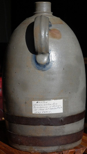 Back of Oakton Springs antique stonewarethree gallon jug