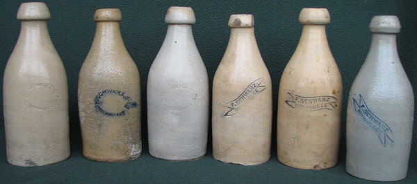 Schwarz stoneware antique Milwaukee clay beer bottles Schwarz stoneware antique Milwaukee clay beer bottles