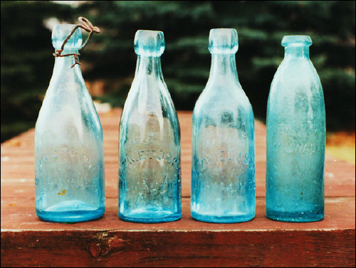 Typical Zwietusch blob soda bottles and John Matthews patent bottle